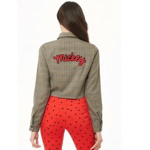 Forever 21 Mickey Mouse embroidered checked blouse